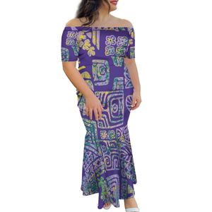 Vestido de sirena de arte de la isla del Pacific, <span class=keywords><strong>blanco</strong></span> y negro, un hombro, cola de pez, lavable, hawaiana, Polinesia, Tapai, alta calidad - Product Image 3