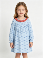Robes en gros pour bébés filles, à carreaux, avec nœuds et fleurs, à manches longues à volants, col et longueur genou