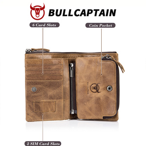 Portefeuille en cuir véritable BULLCAPTAIN pour hommes, porte-cartes vintage avec blocage RFID et poche à monnaie, sac à main décontracté pour tous les jours OEM ODM - Product Image 4