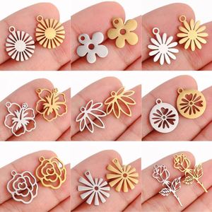 Pendentifs plaqués or 18 carats PVD, marguerite, <span class=keywords><strong>lotus</strong></span>, rose, tournesol, breloques en acier inoxydable pour la fabrication de colliers, boucles d'oreilles, bracelets et accessoires - Product Image 3