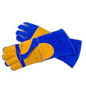 Guantes de soldadura gruesos de cuero de vaca, resistentes al calor/fuego, de alta gama, con dedos dobles y Palma, color azul - Product Image 3