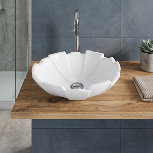 Nouveau bassin en céramique en forme de fleur Lavabo blanc moderne salle de bain navire évier comptoir porcelaine Art lavabo à la main - Product Image 1
