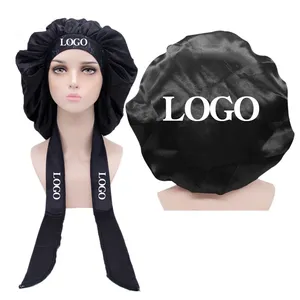 Özel baskı logosu tasarımcı afrika Nightcap saten saç kravat Bonnets uyku kap ve saten saç sarar kadınlar