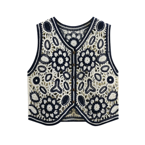 Damen Ärmelloses Rundhals-Stricktop mit Häkelmuster, Sommerliche Lange Weste - Product Image 3