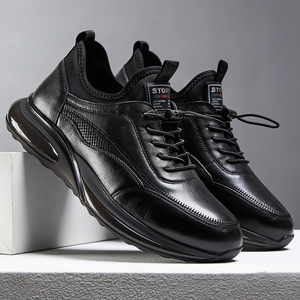 Chaussures de marche et de course noires personnalisées avec logo d'entraîneur, en cuir véritable, avec coussinets, baskets décontractées - Product Image 2