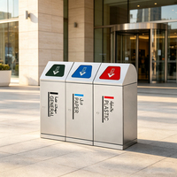 Poubelle de tri des déchets publique en acier inoxydable à 3 compartiments, 60L, pour intérieur