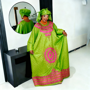 H&D S10995-1 Nouvelle tenue africaine sur mesure pour femmes, robes <span class=keywords><strong>Bazin</strong></span> Riche, broderies, robes <span class=keywords><strong>Boubou</strong></span> avec foulard - Product Image 3