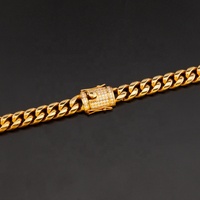 Collier Style Hip Hop Glaçé en Acier Inoxydable, Maille Cubaine Miami Dorée, Chaîne Maillons Cubains