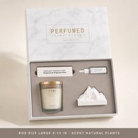 Coffret Cadeau Diffuseur de Parfum en Pierre Montagne avec Bougie, Bouteille d'Huile en Verre Dépoli, Couvercle en Bois Doré, Bouteille en Gypse, Boîte en Marbre et Allumettes Grandes