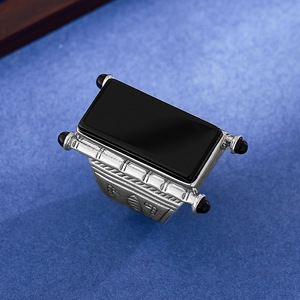 Anello in Argento S925 BOCAI per Uomo e Donna, Nuovo Stile Punk alla Moda con Grande Rettangolo in Agata Nera, Gioiello Elegante per Feste - Product Image 3