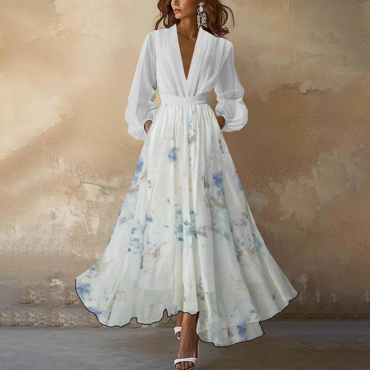 Chic Styles and Comfort in long sleeve maxi dress printed chiffon dress 2  for Trendy Women