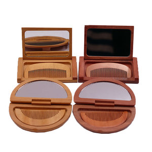Peine de pelo de madera de sándalo o cereza plegable <span class=keywords><strong>con</strong></span> logotipo láser de alta calidad y espejo de <span class=keywords><strong>maquillaje</strong></span> - Product Image 1