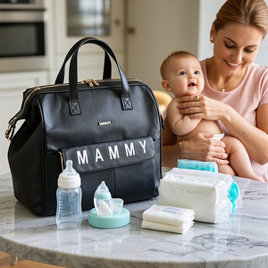 <span class=keywords><strong>Sac</strong></span> à dos <span class=keywords><strong>noir</strong></span> de haute qualité en cuir végétalien momie <span class=keywords><strong>sac</strong></span> fabricant personnalisé bébé article <span class=keywords><strong>sac</strong></span> de rangement avec logo estampage <span class=keywords><strong>or</strong></span> - Product Image 4