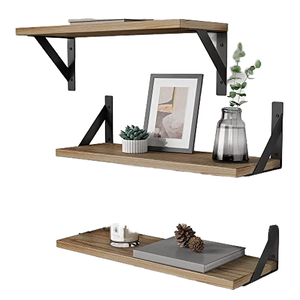 Estantes Flotantes <span class=keywords><strong>de</strong></span> <span class=keywords><strong>Madera</strong></span> Clara con Soportes Metálicos Negros, Librería <span class=keywords><strong>de</strong></span> Pared para Dormitorio, Sobre el Escritorio o la Cama, Gran Venta - Product Image 1