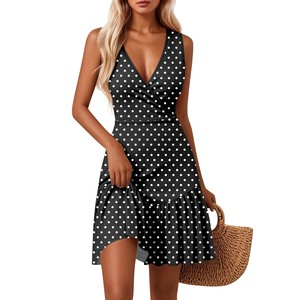 <span class=keywords><strong>Vestido</strong></span> de cóctel negro para dama de honor, sexy, de verano, de cintura alta, holgado, con cuello en V, sin mangas, informal, hasta la rodilla, para <span class=keywords><strong>mujer</strong></span> - Product Image 4