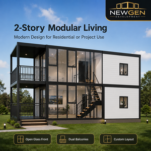 NOUVEAU MODÈLE DE VILLA MODULAIRE PRÉFABRIQUÉE EN PANNEAUX SANDWICH MODERNE NEWGEN DEVELOPMENT AVEC FACADE EN VERRE OUVERT ET BALCON POUR USAGE RÉSIDUEL - Product Image 1