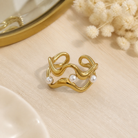Bague polyvalente plaquée or 18 carats avec perle ondulée large, style euro-américain, pour femme, idéale pour l'automne et l'hiver, bijou de main pour usage quotidien