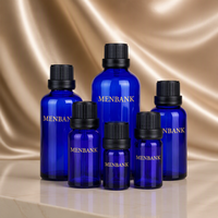 Flacons compte-gouttes d'huile essentielle OEM 30 ml en verre bleu avec bouchon à vis, protection UV, emballage cosmétique avec bouchons inviolables