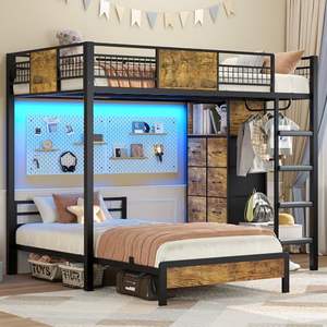 <span class=keywords><strong>Lit</strong></span> <span class=keywords><strong>superposé</strong></span> en métal avec éclairage LED et étagères de rangement, <span class=keywords><strong>lit</strong></span> <span class=keywords><strong>superposé</strong></span> double sur grand <span class=keywords><strong>lit</strong></span>, vente chaude - Product Image 1