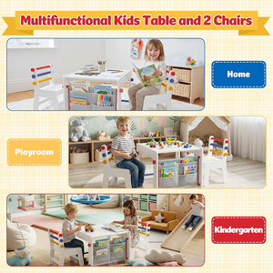 Mesa de Actividades de Madera para Niños, Juego de Mesa y Silla 4 en 1 con Almacenamiento para Manualidades, Arte y Dibujo - Product Image 4