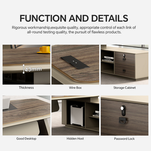 Escritorio Ejecutivo Moderno de Lujo en Forma de I, Mesa de Oficina Clásica Tradicional de Madera para Gerente o Jefe, Mesa de Computadora Convertible - Product Image 4
