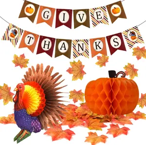 Selamat Hari Thanksgiving tisu Turki spanduk Maple ornamen kertas labu sarang lebah garland untuk pesta Thanksgiving Dekorasi Rumah