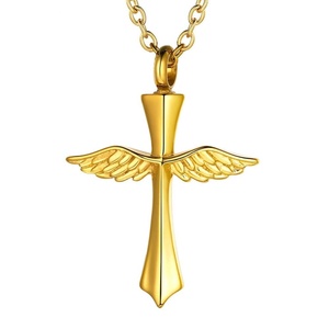 <span class=keywords><strong>Angel</strong></span> wings Kalung guci peringatan kenang-kenangan kalung liontin kremasi salib keberuntungan besi tahan karat wadah liontin perhiasan - Product Image 5