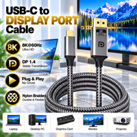Kabel USB C ke DP 1.4 8K 60Hz, Kabel Adaptor Video Tipe C ke DISPLAY PORT Male untuk Laptop MacBook Pro, Monitor Komputer, Proyektor