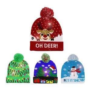 Wholesale Family Light Up Christmas Adult Child Colorful Knitted Xmas Hats Led Christmas Knit Hat