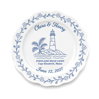 Op maat gemaakte lijntekening kustvuurtoren ring schaal gegolfde keramische ring schaal voor gepersonaliseerd huwelijksreis aandenken