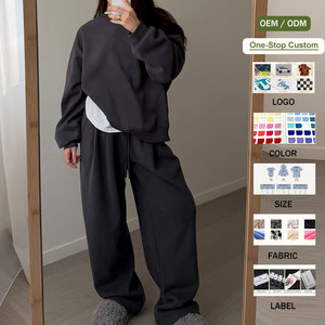 Ensemble de survêtement deux pièces surdimensionné pour <span class=keywords><strong>femme</strong></span>, avec sweat à capuche zippé à manches longues et pantalon long, fabrication OEM personnalisée - Product Image 2