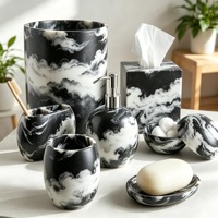 Ensemble d'accessoires de salle de bain en résine marbrée noire et blanche, 7 pièces, distributeur de savon, porte-brosse de toilette, ensemble de décoration de salle de bain