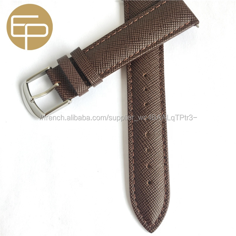 grain croisé saffiano différentes couleurs remplacement brun foncé fantaisie en cuir de veau véritable bracelet de montre