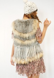 YR025 Casual Style <strong>Girls</strong> Hand Knitted Genuine Rabbit <strong>Fur</strong> Vest with Raccoon Dog <strong>Fur</strong> Trimming <strong>Gilet</strong> - Product Image 2