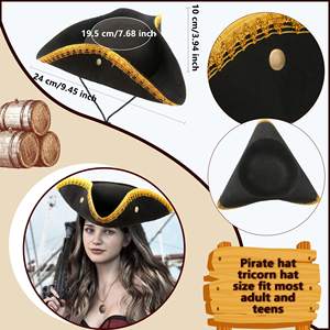 Madeshine หมวกปาร์ตี้โจรสลัดสไตล์อาณานิคมสีดำสำหรับคอสเพลย์โจรสลัดฮาโลวีน - Product Image 2