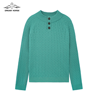AiNear Vente en gros de logo personnalisé Design Oem & Odm manches longues col haut vert avec boutons pour hommes pulls en laine tricotés