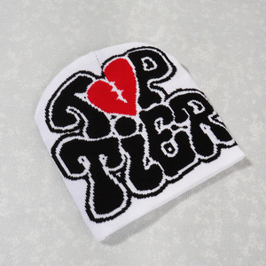 Phổ biến thư tùy chỉnh chấp nhận Acrylic sợi Jacquard dệt kim Mũ len Beanie Mũ lạnh với trái tim tan vỡ & thư thiết kế - Product Image 5