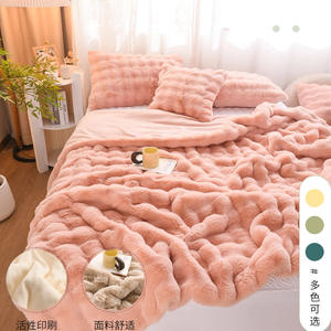 <b>Luxury</b> Flannel Throw <b>Blanket</b> with Unique Manta Bubble Faux Bunny Fur Design Home Textile Woven Bedding Set for Winter - Product Image 3