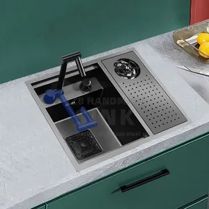 Small Bar PVD Nano Stainless Steel Handmade Kitchen Sinks Glass Rinser Invisible Sink in Black