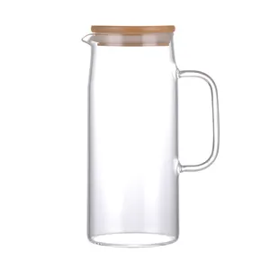 玻璃耐热冷沸水茶壶大容量水罐玻璃壶，带竹子或不锈钢盖