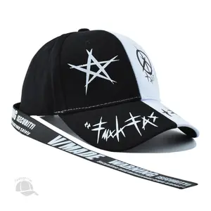 Individuell vollständig bedrucktes Logo Baseball schwarz weiß Hut Unisex Outdoor Hip Hop Hut Sportkappe mit langen Schwänzen