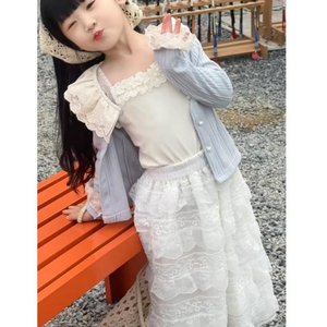 Tongxingyuan Girls Lace Cardigan Cake Skirt Set Spring Autumn Princess Outfit Cotton Children's Clothing - Product Image 2