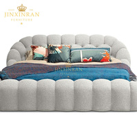 Neuestes Kingsize Luxus-Lederbett mit Dunkelblauem Stoffbezug, Modernes 3D-Bubble-Design mit Stauraum