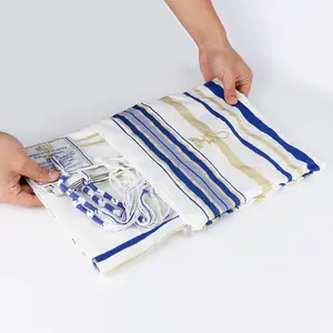 Christian Jewish Israel 10 Colors White King Blue Striped Prayer Shawl Scarves Katan Tallit Set with Bag