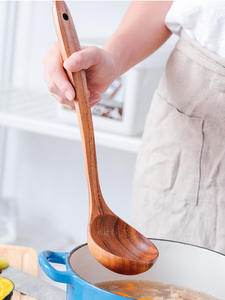 ไม้พายไม้สักชนิดใหม่ด้ามยาวไม้พายไม้เนื้อแข็งช้อนซุปช้อนรั่วเครื่องครัว - Product Image 4