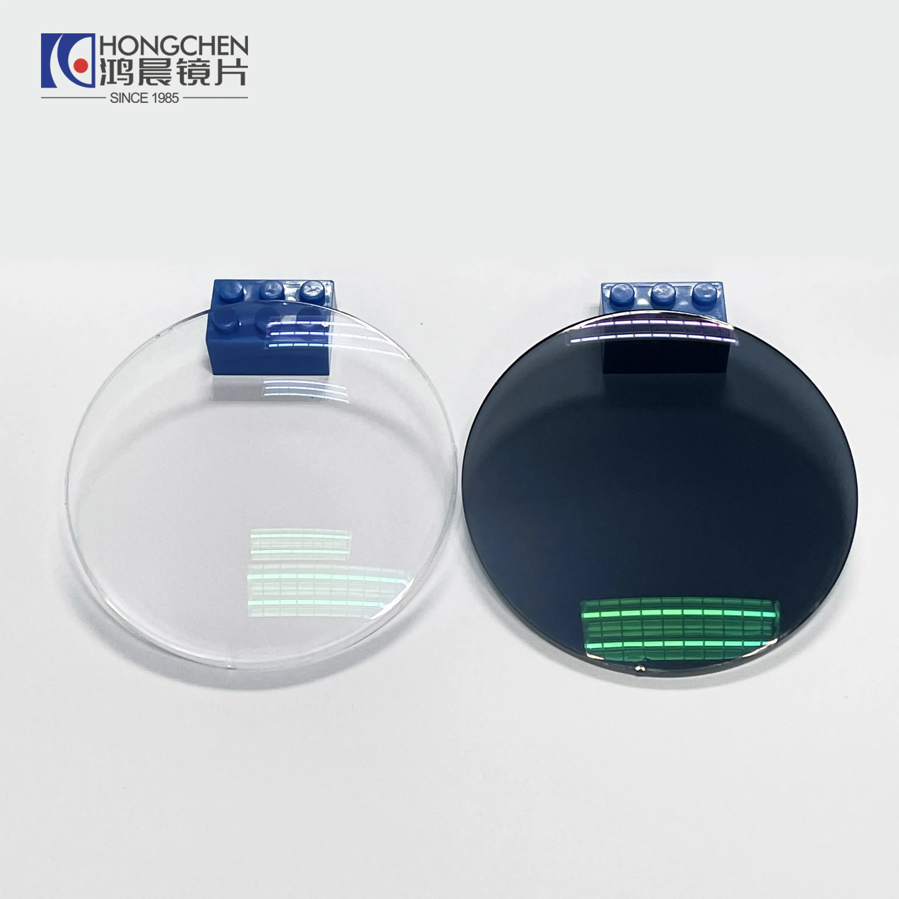 Hongchen produsen lensa optik Anti cahaya biru, CR39 lapisan putar photoromik biru lensa optik luar ruangan