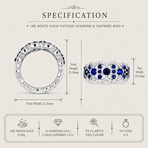 Bague large en or blanc 18 carats avec grappe de saphirs et pavé de diamants, motif ajouré filigrané, bijou de luxe pour femme - Product Image 4