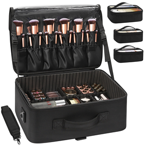 Relavel Grande trousse de maquillage avec 3 pochettes amovibles Mallette de train de voyage Organisateur de cosmétiques Boîte de transport pour maquilleurs <span class=keywords><strong>Coiffeur</strong></span> - Product Image 2