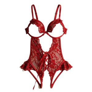 <b>Plus</b>-<b>size</b> Open-crotch <b>Bodysuit</b> Sexy Lace Uniform Women's Seductive <b>Lingerie</b> Sheer Fleece Cotton/Bamboo OEM Ruffle - Product Image 5