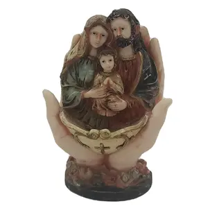 Adorno cristiano en la palma de la mano, decoración religiosa Vintage, artesanía de resina personalizada, decoración del hogar de la Sagrada Familia, 175 G